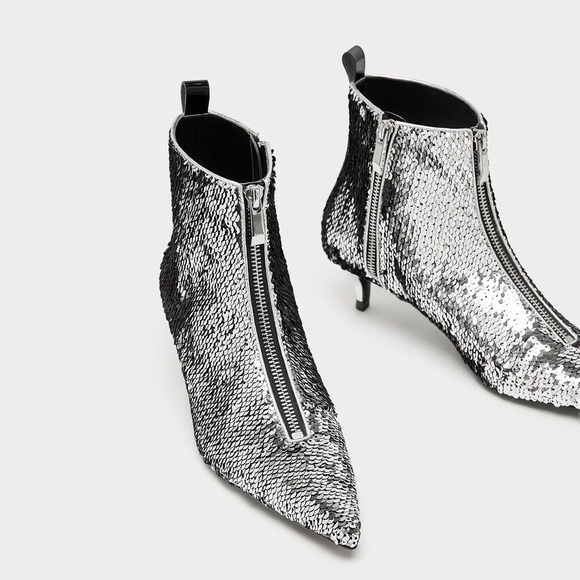 silver kitten heel booties